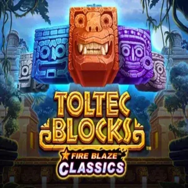 Fire Blaze: Toltec Blocks slot logo by Rarestone Gaming at Priced Up CasinoFire Blaze: Toltec Blocks